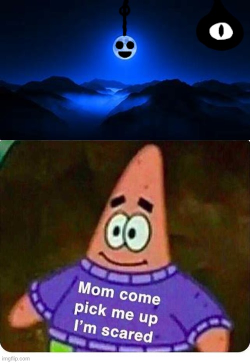 trevor henderson fanmade meme | image tagged in patrick mom come pick me up i'm scared,memes,trevor henderson,moon | made w/ Imgflip meme maker