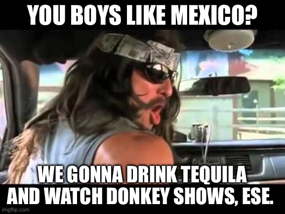 You Boys Like Mexico? | YOU BOYS LIKE MEXICO? WE GONNA DRINK TEQUILA AND WATCH DONKEY SHOWS, ESE. | image tagged in you boys like mexico,mexico | made w/ Imgflip meme maker