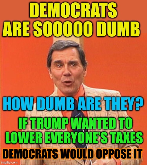 Democrats want to raise taxes, stifle the economy, and take in less tax revenue | IF TRUMP WANTED TO LOWER EVERYONE’S TAXES; DEMOCRATS WOULD OPPOSE IT | image tagged in dumb democrats,democratic socialism,democrats,economics,incompetence | made w/ Imgflip meme maker