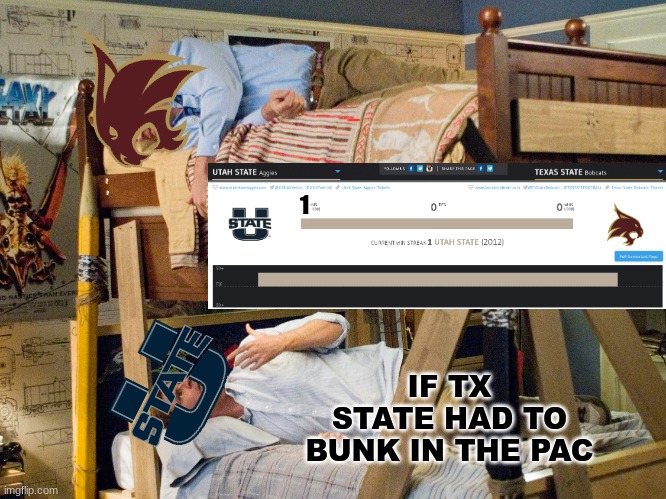 Texas State Bobcats meme | 1; IF TX STATE HAD TO BUNK IN THE PAC | image tagged in memes,college football,football,sports,athletes,texas | made w/ Imgflip meme maker