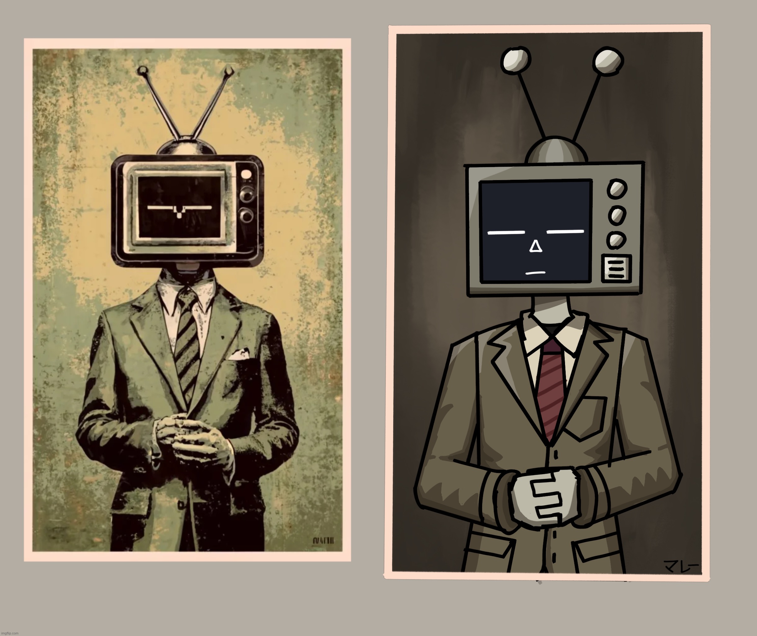 Murray (ai on the left, my art on the right) | image tagged in ai redraw,ai slop sucks | made w/ Imgflip meme maker