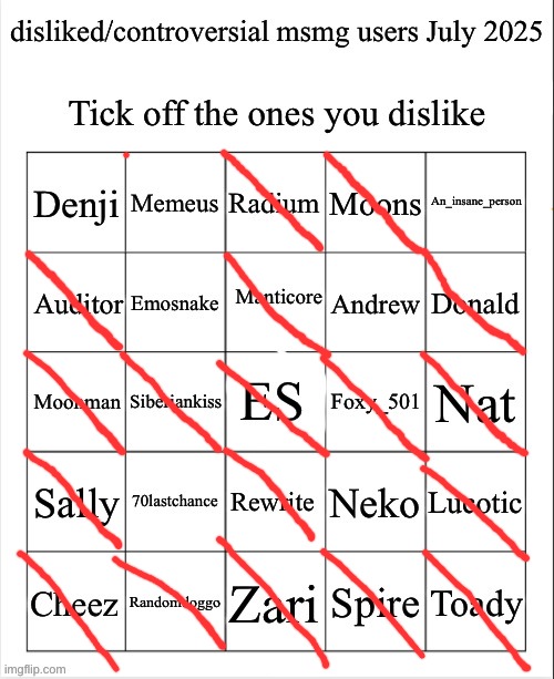 Disliked msmg users but I don't know anyone so I just rate based on username | image tagged in disliked/controversial msmg users july 2025 | made w/ Imgflip meme maker