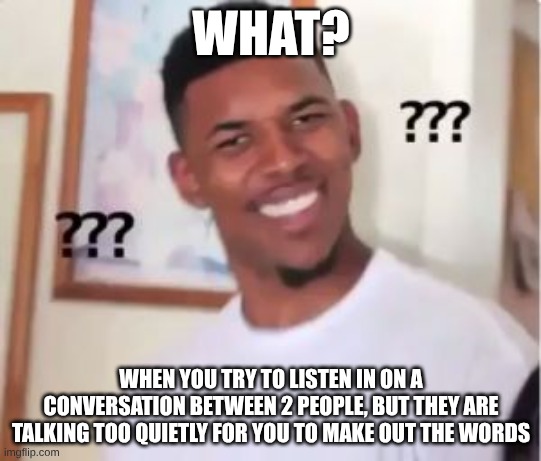 WHAT??? | WHAT? WHEN YOU TRY TO LISTEN IN ON A CONVERSATION BETWEEN 2 PEOPLE, BUT THEY ARE TALKING TOO QUIETLY FOR YOU TO MAKE OUT THE WORDS | image tagged in nick young | made w/ Imgflip meme maker