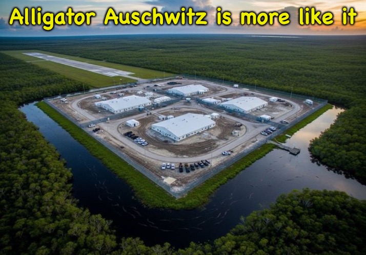 Alligator Auschwitz | Alligator Auschwitz is more like it | image tagged in awesome alligator alcatraz | made w/ Imgflip meme maker