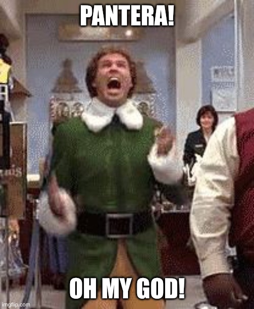 When You Hear Someone Play a Band You Like | PANTERA! OH MY GOD! | image tagged in buddy the elf birthday,music,memes,pantera,rock music | made w/ Imgflip meme maker