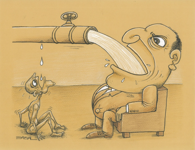 High Quality Fat man drinking from thirsty man Blank Meme Template