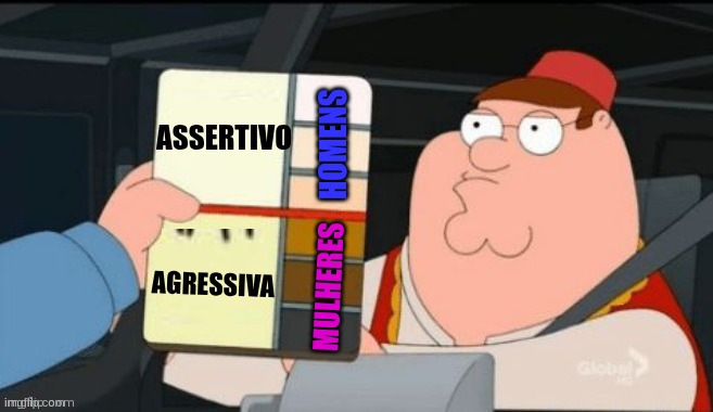 peter griffin traffic stop men/women version | ASSERTIVO; HOMENS; AGRESSIVA; MULHERES | image tagged in peter griffin traffic stop | made w/ Imgflip meme maker
