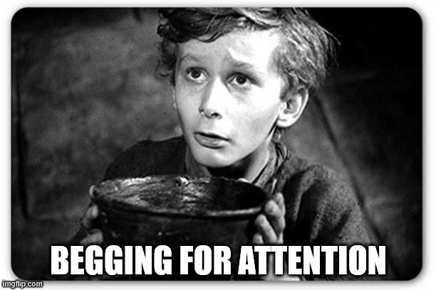 Beggar | BEGGING FOR ATTENTION | image tagged in beggar | made w/ Imgflip meme maker
