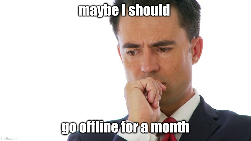 Maybe I Should | maybe I should go offline for a month | image tagged in maybe i should | made w/ Imgflip meme maker