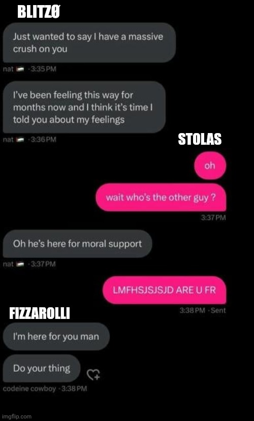 Best moral support | BLITZØ; STOLAS; FIZZAROLLI | image tagged in helluva boss | made w/ Imgflip meme maker