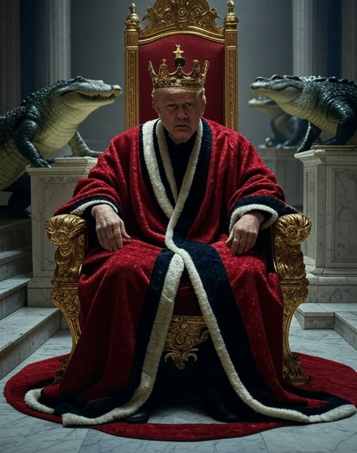King Trump with alligator guarding the swamp Blank Meme Template