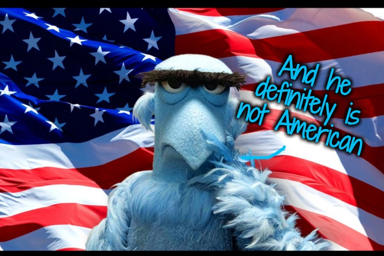Sam Eagle with American flag | And he definitely is not American | image tagged in sam eagle with american flag | made w/ Imgflip meme maker