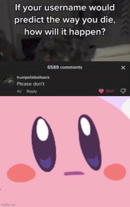 Why do people make these usernames | image tagged in blank kirby face,cursed,comments,usernames,trump | made w/ Imgflip meme maker