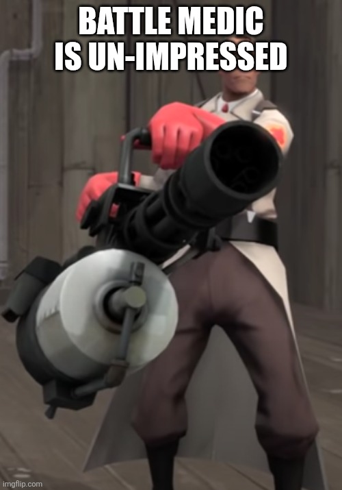 TF2 minigun medic | BATTLE MEDIC IS UN-IMPRESSED | image tagged in tf2 minigun medic | made w/ Imgflip meme maker