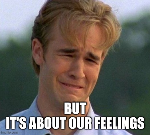 1990s First World Problems Meme | BUT
IT'S ABOUT OUR FEELINGS | image tagged in memes,1990s first world problems | made w/ Imgflip meme maker