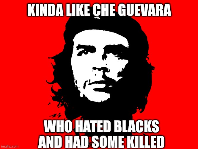 Che Guevara Revolution | KINDA LIKE CHE GUEVARA WHO HATED BLACKS AND HAD SOME KILLED | image tagged in che guevara revolution | made w/ Imgflip meme maker