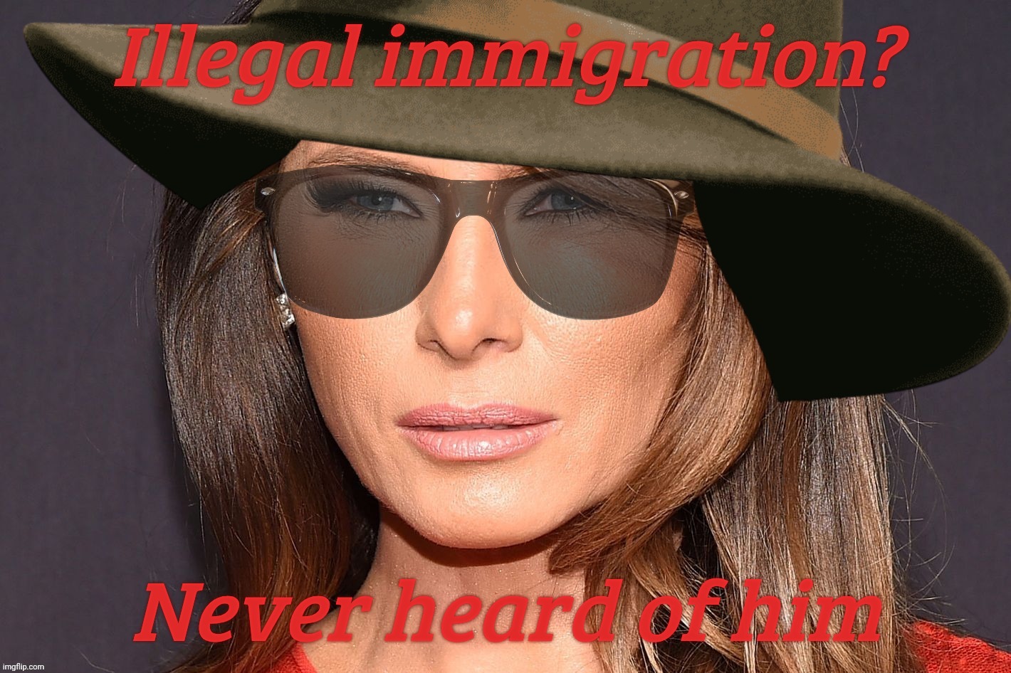 What, who, me? | Illegal immigration? Never heard of him | image tagged in melania trump,melania trump incognito,overstayed work visa,illegal aliens,exempt because,conservative hypocrisy | made w/ Imgflip meme maker
