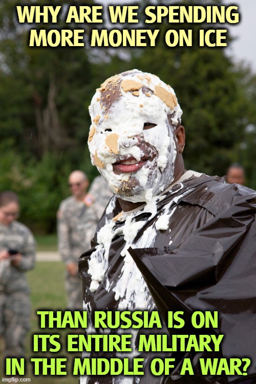 WHY ARE WE SPENDING MORE MONEY ON ICE; THAN RUSSIA IS ON ITS ENTIRE MILITARY IN THE MIDDLE OF A WAR? | image tagged in trump,immigrants,insane,ice,bigotry,racism | made w/ Imgflip meme maker