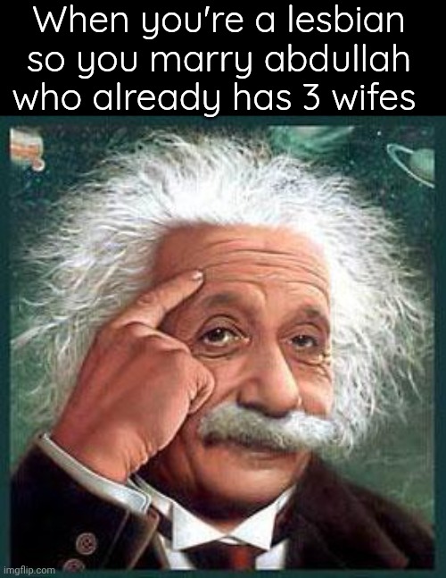 einstein | When you're a lesbian so you marry abdullah who already has 3 wifes | image tagged in einstein | made w/ Imgflip meme maker