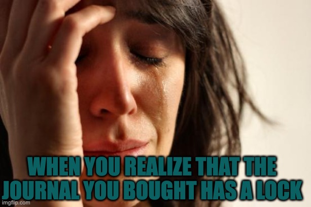 Diary time | WHEN YOU REALIZE THAT THE JOURNAL YOU BOUGHT HAS A LOCK | image tagged in memes,first world problems | made w/ Imgflip meme maker