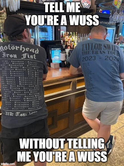 Swifty Daddy | TELL ME YOU'RE A WUSS; WITHOUT TELLING ME YOU'RE A WUSS | image tagged in music | made w/ Imgflip meme maker