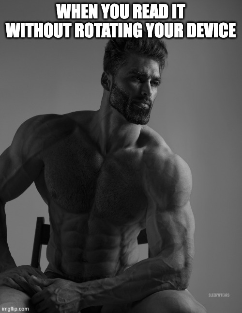 Giga Chad | WHEN YOU READ IT WITHOUT ROTATING YOUR DEVICE | image tagged in giga chad | made w/ Imgflip meme maker