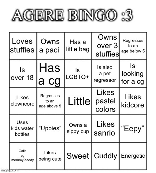 Made a bingo :3 | image tagged in agere bingo by erop | made w/ Imgflip meme maker