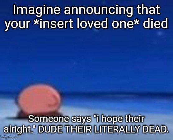 Stupid fuck | Imagine announcing that your *insert loved one* died; Someone says "i hope their alright." DUDE THEIR LITERALLY DEAD. | image tagged in stupid fuck | made w/ Imgflip meme maker