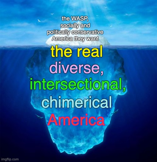 Iceberg | the WASP, socially and politically conservative America they want America the real diverse, chimerical intersectional, | image tagged in iceberg | made w/ Imgflip meme maker