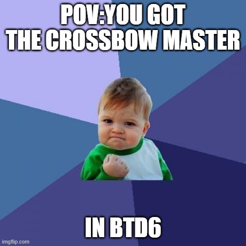 Success Kid | POV:YOU GOT THE CROSSBOW MASTER; IN BTD6 | image tagged in memes,success kid | made w/ Imgflip meme maker