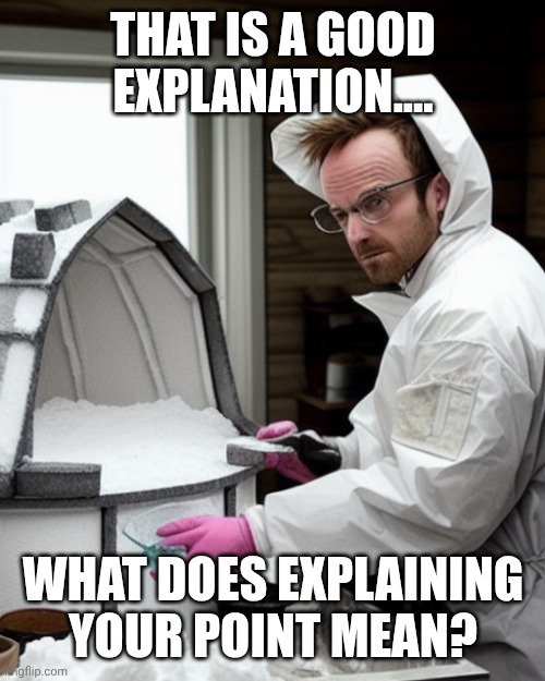 Snowcones | THAT IS A GOOD EXPLANATION.... WHAT DOES EXPLAINING YOUR POINT MEAN? | image tagged in snowcones | made w/ Imgflip meme maker