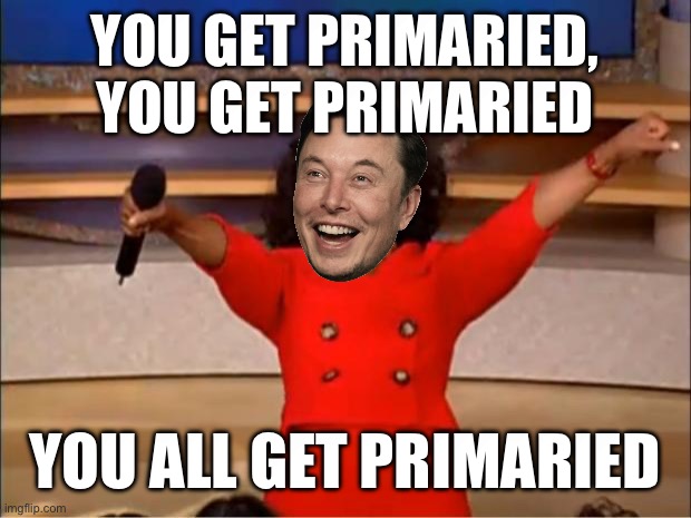 Oprah You Get A Meme | YOU GET PRIMARIED, YOU GET PRIMARIED; YOU ALL GET PRIMARIED | image tagged in memes,oprah you get a | made w/ Imgflip meme maker