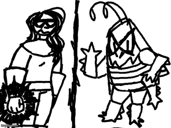 random hero and villain designs made for fun. call them girlfailure and roachboy | made w/ Imgflip meme maker