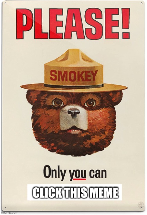 Do it | CLICK THIS MEME | image tagged in please only you can,memes,funny,smokey the bear | made w/ Imgflip meme maker