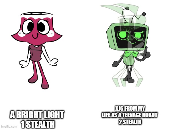 this makes no sense (mod note: kinds does actually)  | A BRIGHT LIGHT 
1 STEALTH; XJ6 FROM MY LIFE AS A TEENAGE ROBOT 
2 STEALTH | made w/ Imgflip meme maker