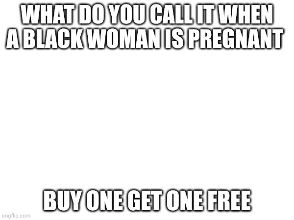Friend told me this one | WHAT DO YOU CALL IT WHEN A BLACK WOMAN IS PREGNANT; BUY ONE GET ONE FREE | made w/ Imgflip meme maker