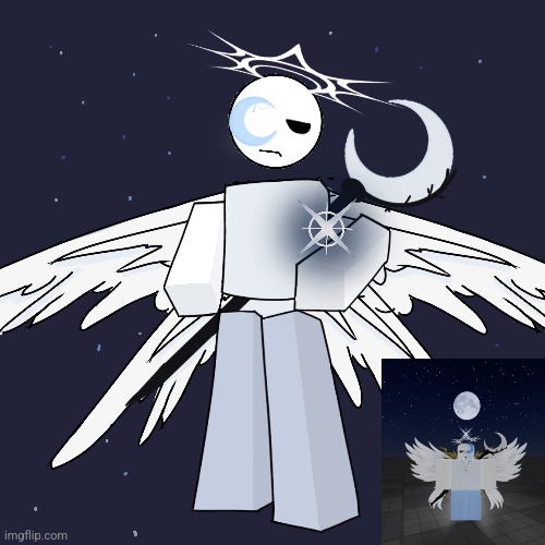 I hate the wings so much | image tagged in moon,oc,roblox,roblox oc | made w/ Imgflip meme maker