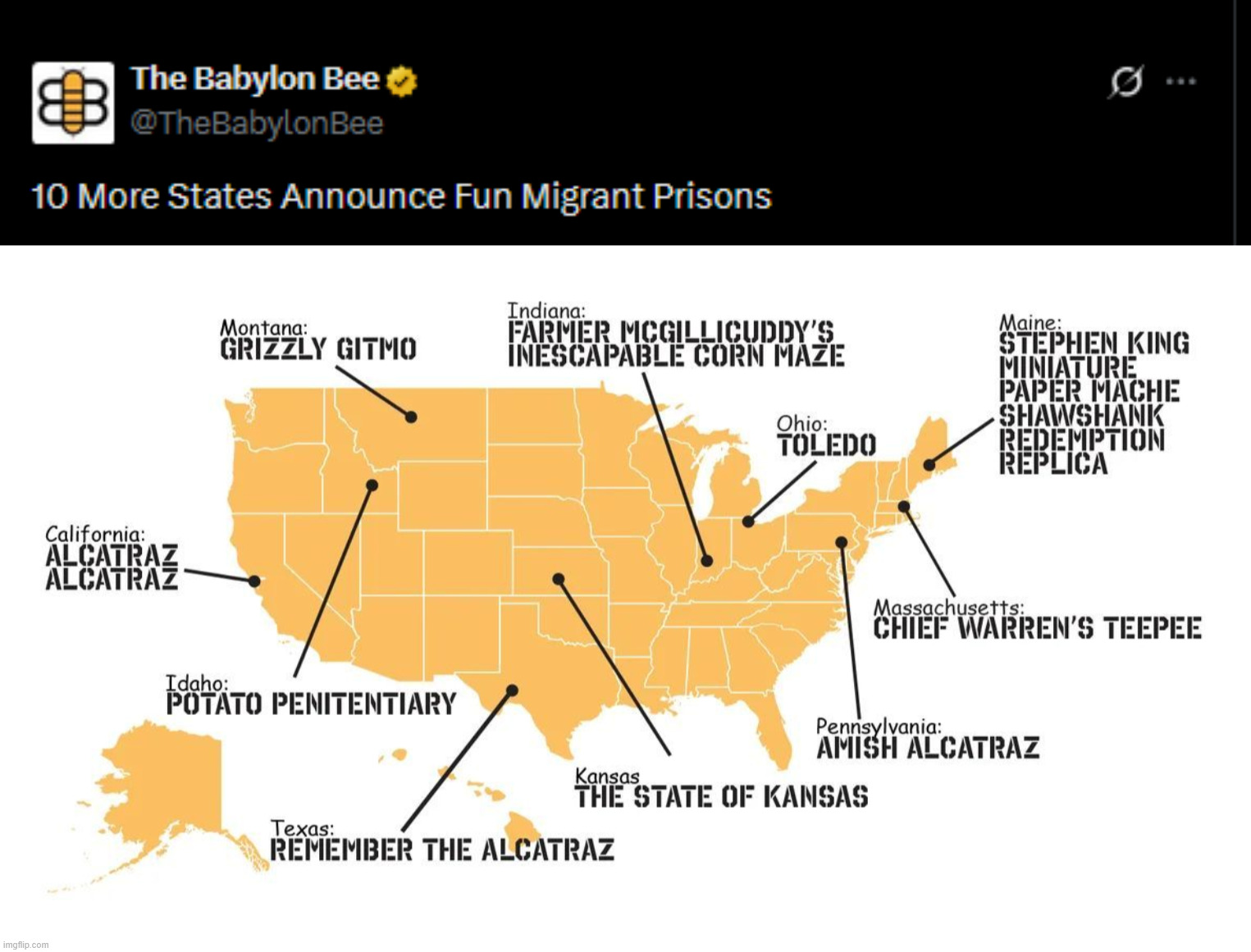 Fun migrant prisons trending | image tagged in the bee,strikes again | made w/ Imgflip meme maker