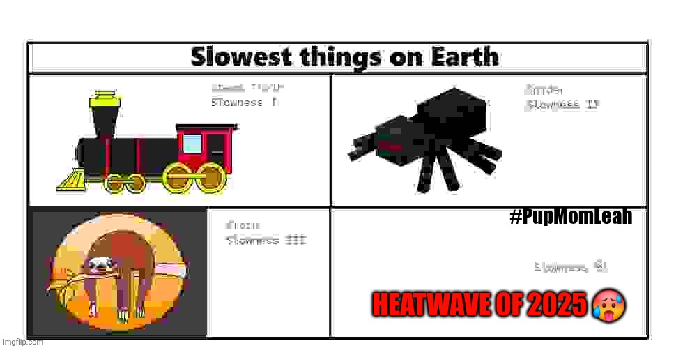 Slowest Things on Earth ? | #PupMomLeah; HEATWAVE OF 2025 🥵 | image tagged in slowest things on earth | made w/ Imgflip meme maker