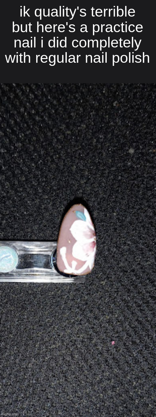 ik quality's terrible but here's a practice nail i did completely with regular nail polish | made w/ Imgflip meme maker