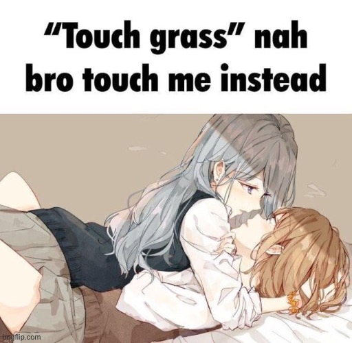 image tagged in anime,romance,touch grass | made w/ Imgflip meme maker