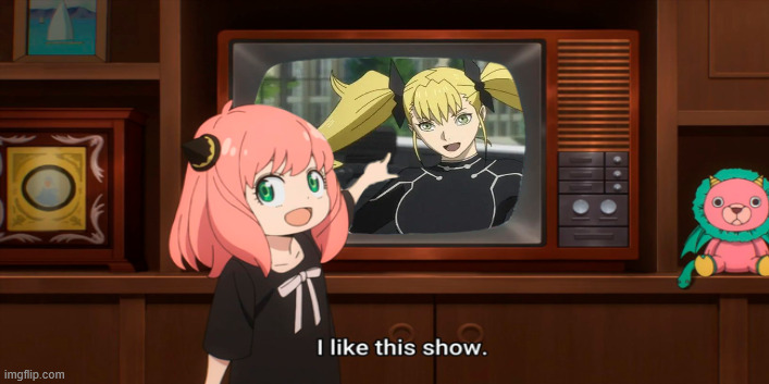 anya likes kikoru | image tagged in anya forger,kaiju,anime,spy x family,crossover,likes this tv | made w/ Imgflip meme maker