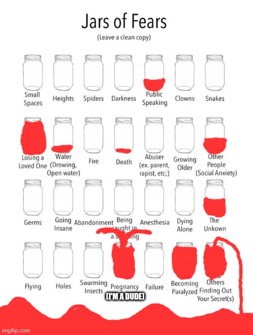Jar of fears clear version | (I'M A DUDE) | image tagged in jar of fears clear version | made w/ Imgflip meme maker