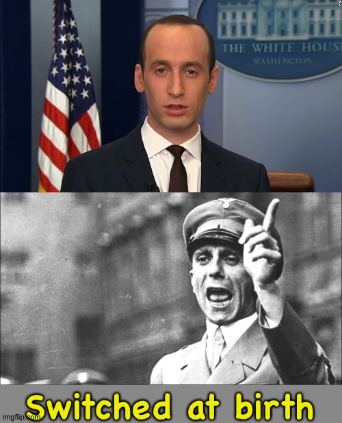 Switched at birth | image tagged in stephen miller,goebbels | made w/ Imgflip meme maker
