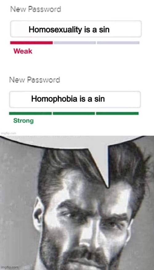 image tagged in gigachad speech bubble,homophobia | made w/ Imgflip meme maker