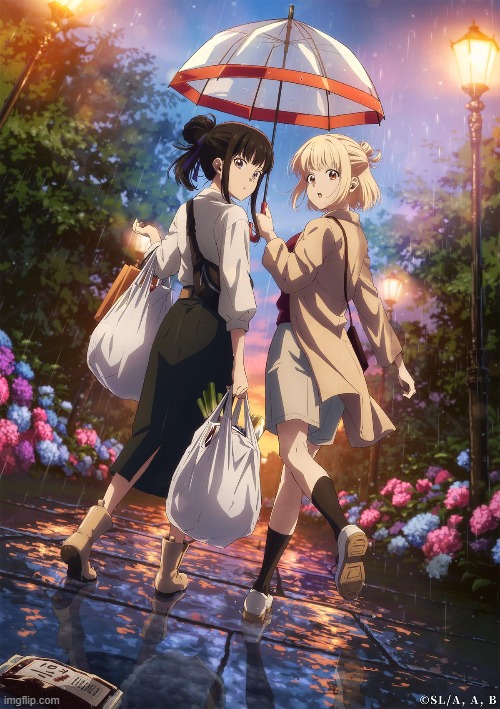 Rainy Season | image tagged in anime,yuri,lesbian,cute,wholesome | made w/ Imgflip meme maker