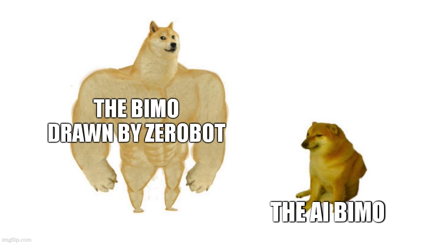 Dodge chad vs virgin | THE BIMO DRAWN BY ZEROBOT THE AI BIMO | image tagged in dodge chad vs virgin | made w/ Imgflip meme maker