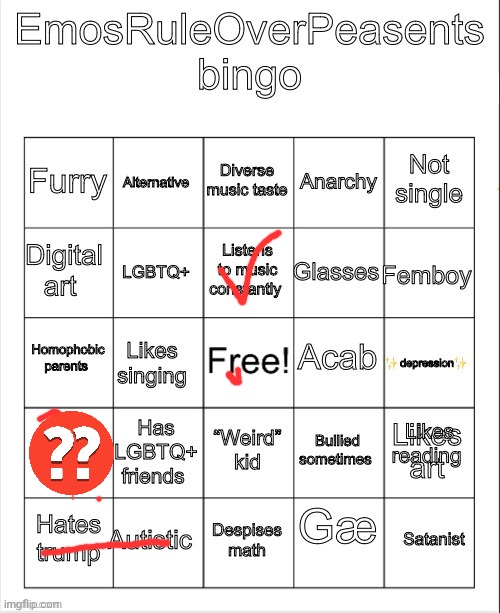 EmosRuleOverPeasents bingo #2 | image tagged in emosruleoverpeasents bingo 2 | made w/ Imgflip meme maker