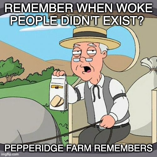 Pepperidge Farm Remembers | REMEMBER WHEN WOKE PEOPLE DIDN'T EXIST? PEPPERIDGE FARM REMEMBERS | image tagged in memes,pepperidge farm remembers | made w/ Imgflip meme maker