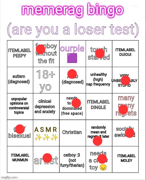everyone laugh at this loser, hahahahaha | image tagged in memerag loser bingo | made w/ Imgflip meme maker